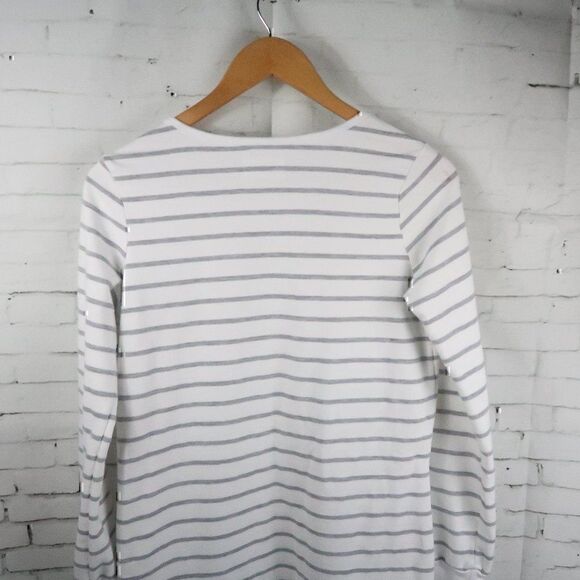 MARKET WHITE WITH GREY STRIPE ROUND NECK LONG SLEEVE CASUAL MIDI DRESS - Picture 6 of 8